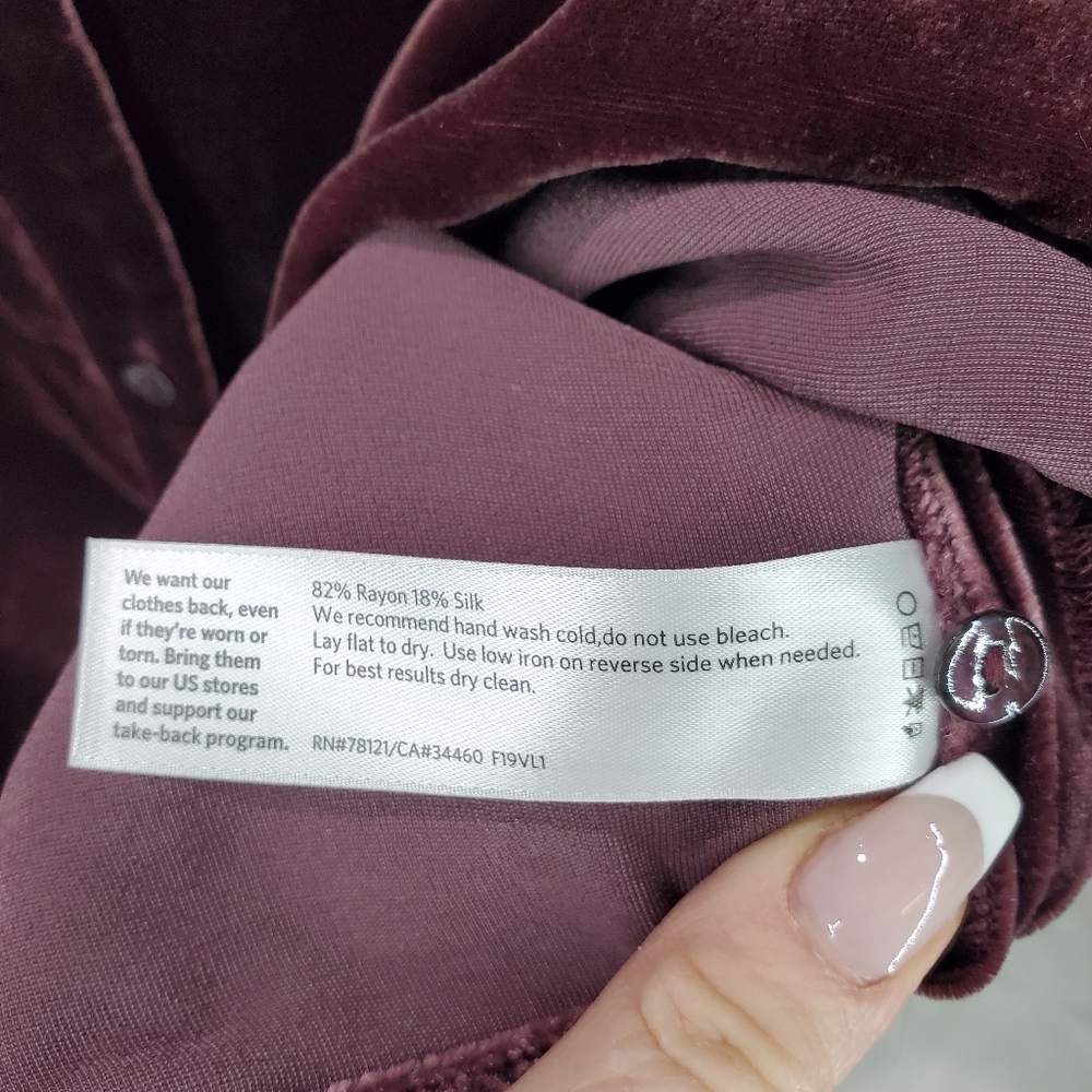 EILEEN FISHER VELVET MANDARIN COLLAR BURGUNDY Shirt Dress S/P - Picture 13 of 16